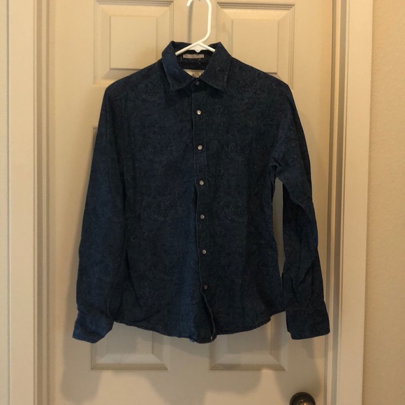 Dark Blue Paisley Button Down - Picture 1 of 4